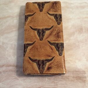 Brown Leather Wallet with Bull Design